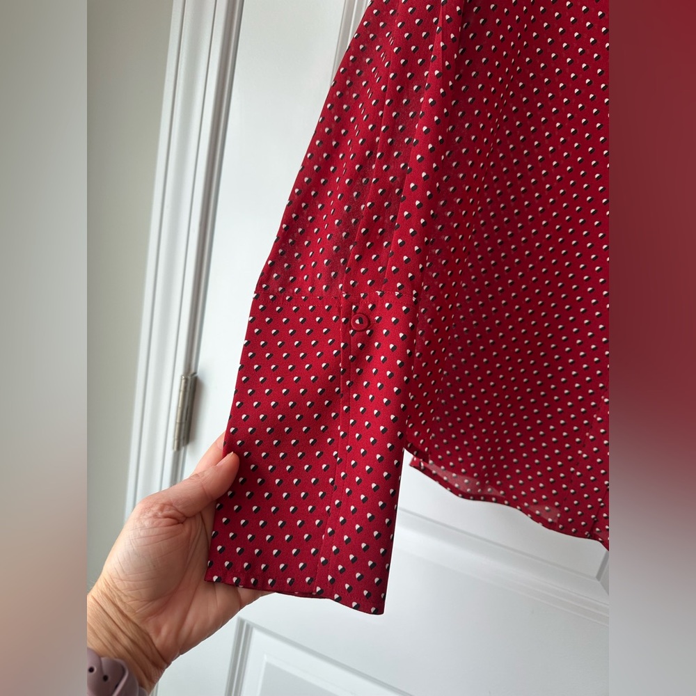 FRAME Women’s Heart Print Silk PJ Blouse Red NWOT (Size M) - Picture 5 of 10